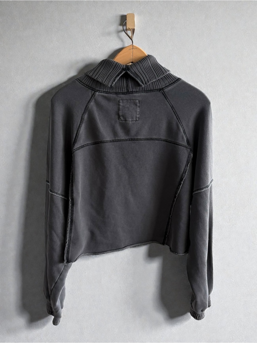 aerie Dark Charcoal Cropped Mock Neck Sweatshirt - Picture 2 of 4